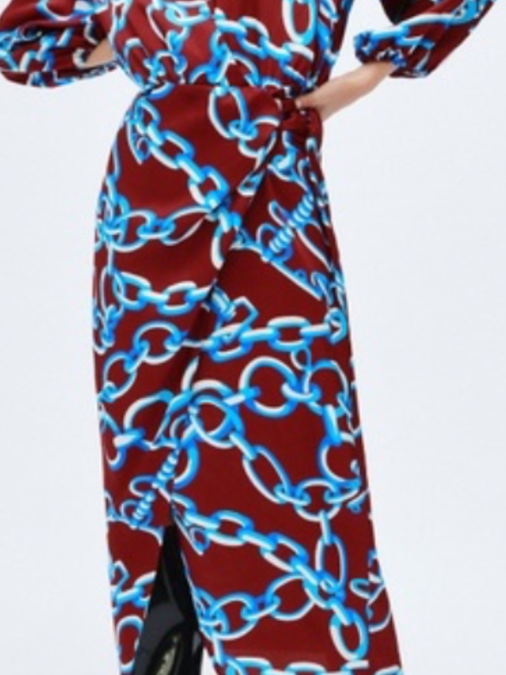 Zara Chain Print Midi Dress XL Burgundy Blue Baroque Equestrian Maximalist